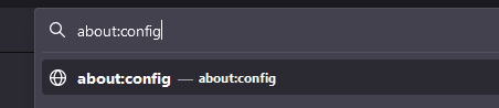 screenshot showing about:config entered into address bar